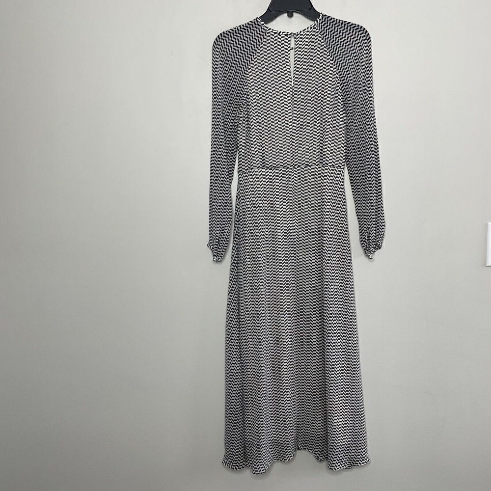 L.K. BENNETT Addison Dress Womens 2 Navy Geometric Midi Long Sleeve Viscose - Picture 6 of 11